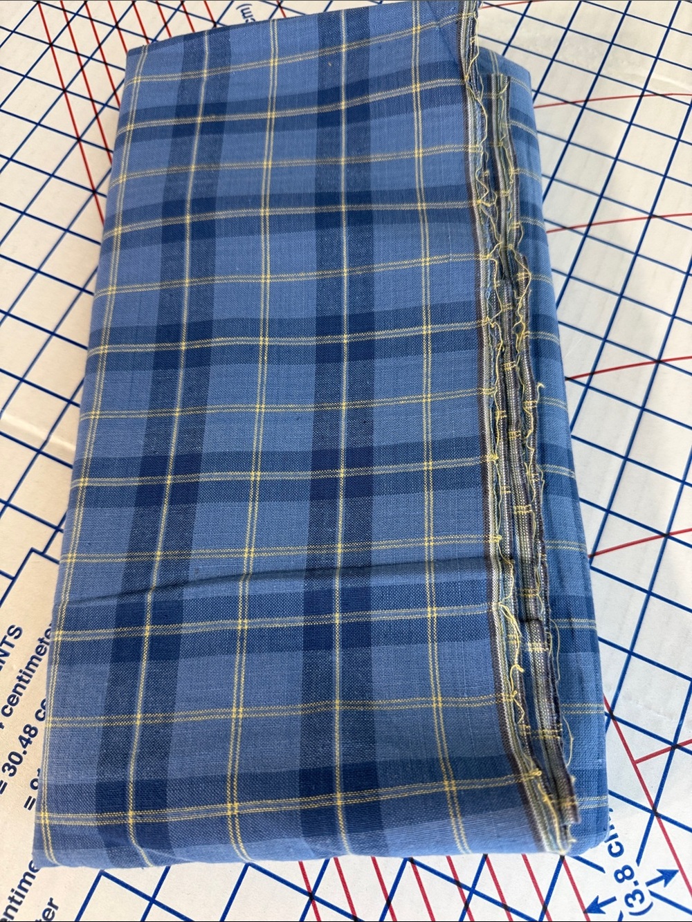 Vintage Blue Plaid Homespun Style Cotton Fabric 3 Yards x 44” Country Sewing